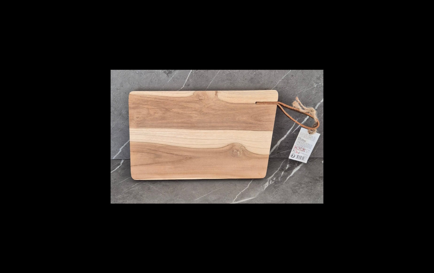 Snijplank (30cm) teakhout met leren hengsel