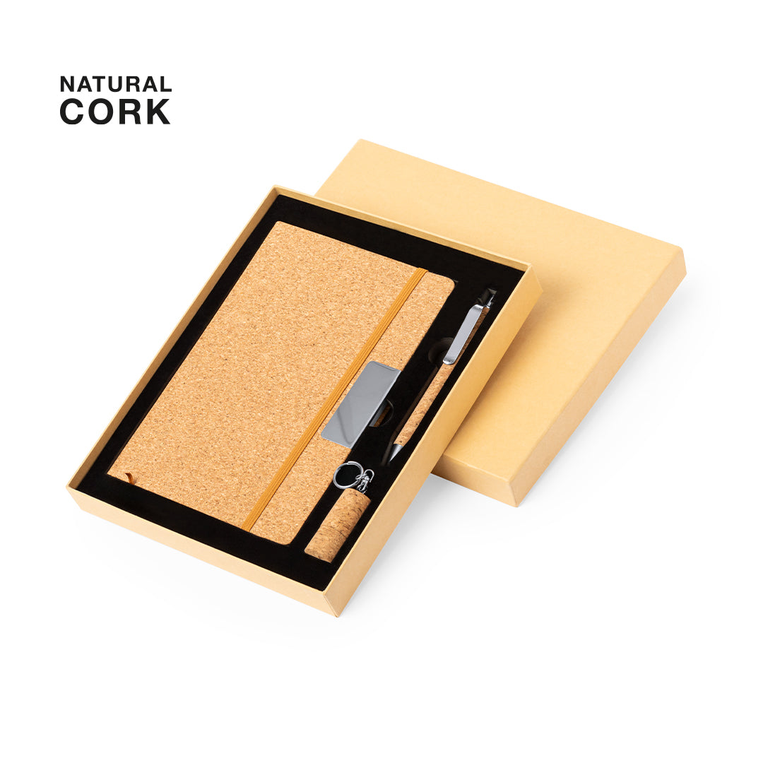 Luxe schrijfset in kurk - incl. USB stick