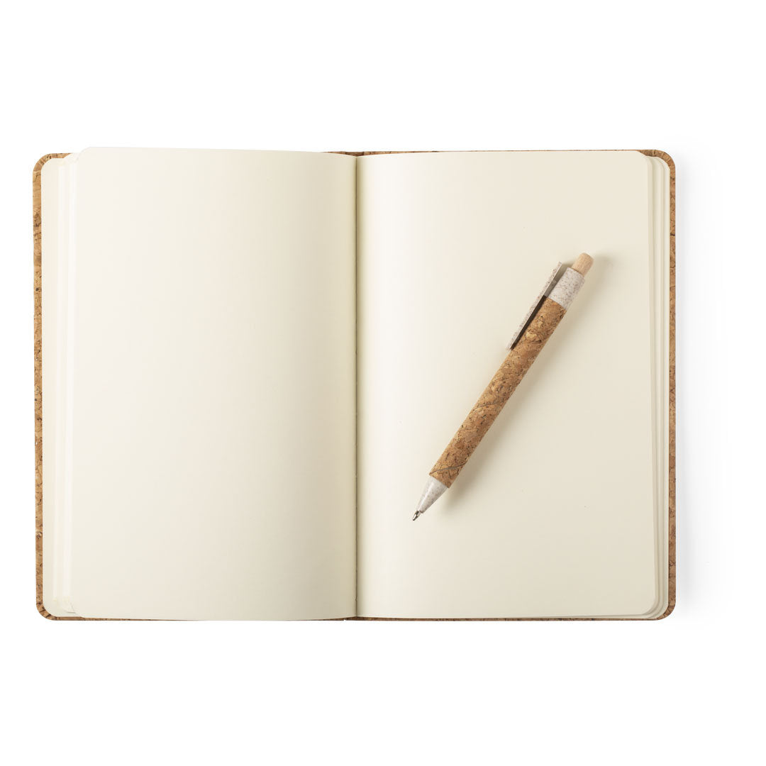 Set van notitieboek en balpen in kurk