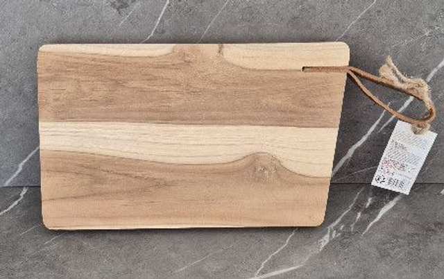 Snijplank (30cm) teakhout met leren hengsel