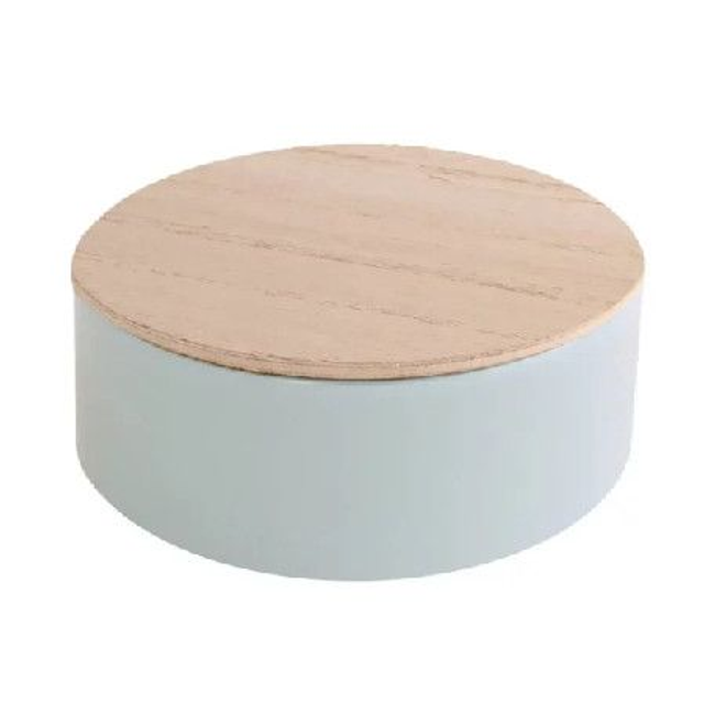 Rond of vierkant blikje met houten deksel