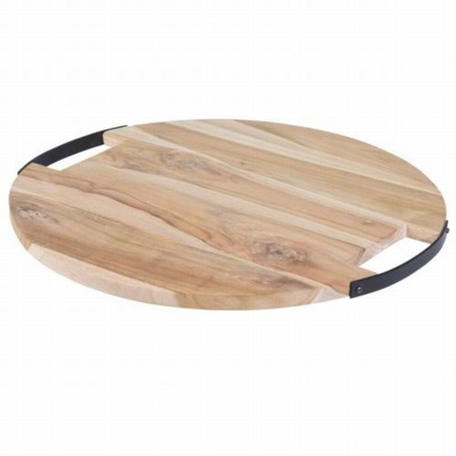 Ronde snijplank (teakhout) met metalen handvaten